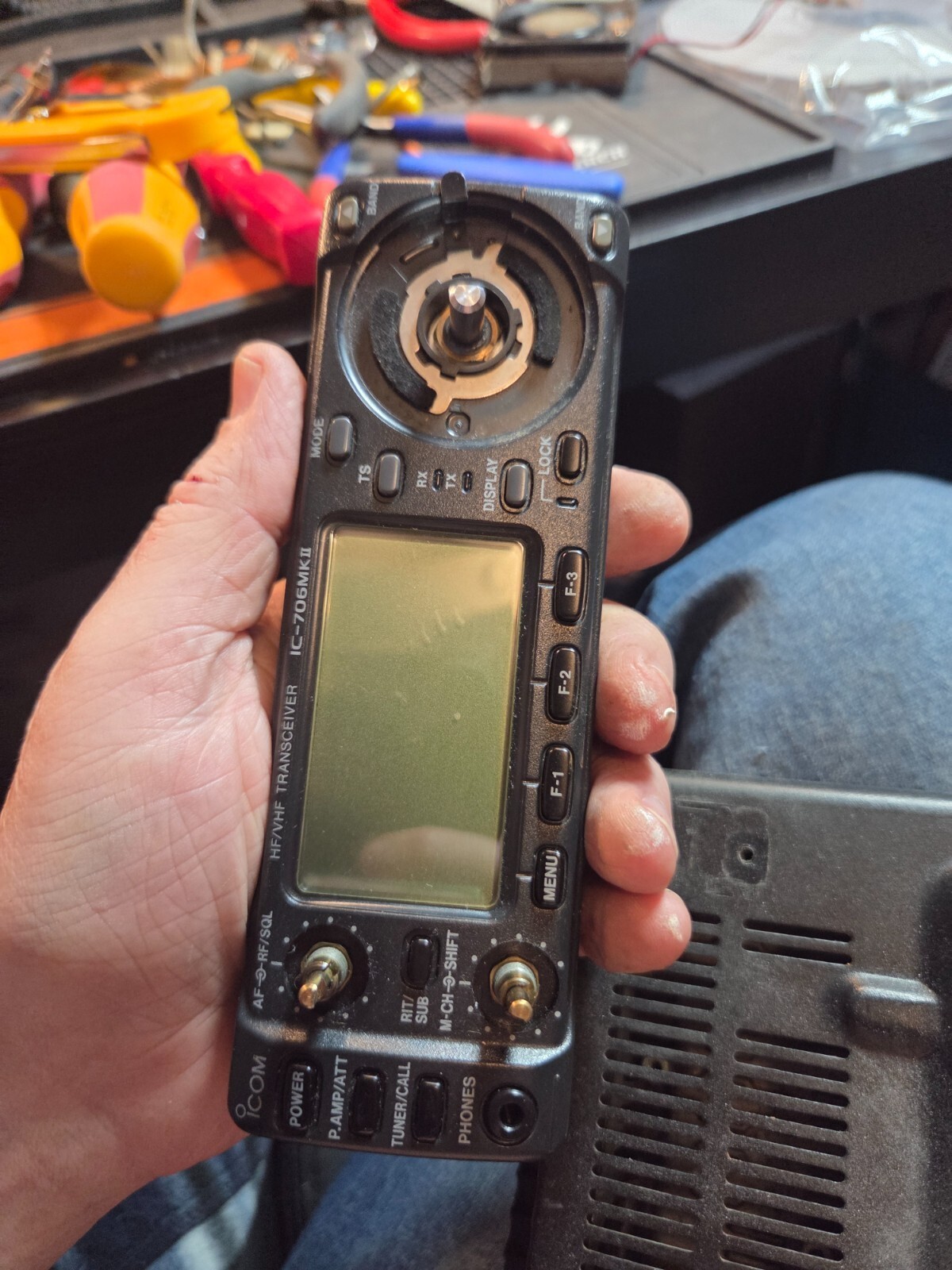 front control head faceplate of an Icom IC-706MkII HF/VHF all-band amateur radio